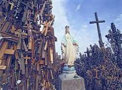 The act of placing crosses on the land began aroun The act of placing crosses on the land began around 1850 as a symbol of respect for victims of the 1831 rebellion against the Tsarist government. It t